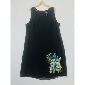 Maggie Barnes Black Chiffon Floral Sleeveless Fit Flare Dress‎ Womens 22 22W